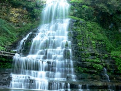 Carmac, The main Event!
I consider myself very lucky to be standing knee deep in a creek photographing this falls.

Actually there are two falls, side by side but, separated. I am not sure, even after looking at the map, if the one on the right is Evans Mill Falls.


